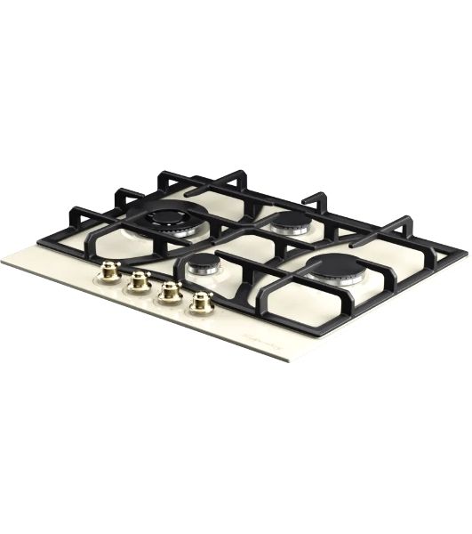 Газовая варочная панель Kuppersberg FS 610 C Bronze, газ, Classic, 61 см, автоматический электроподжиг, газ-контроль, SABAF конфорки, чугунные решетки, цвет бежевый, цвет фурнитуры бронзовый