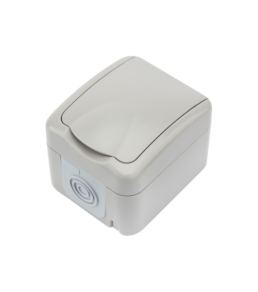 Розетка одноместная Kranz Mini OG IP54, с заземлением, о/у, серая