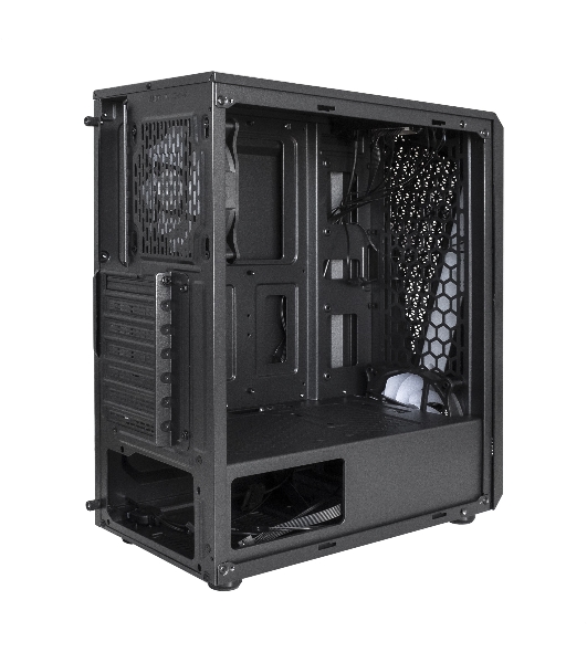 Компьютерный корпус Miditower ExeGate EVO-8225-NPX600 (ATX, БП 600NPX с вент. 12см, 2хUSB+1хUSB 3.0, черный, 2 вент. с RGb подсветкой и полоса на передней панели, боковая панель - закаленное стекло)