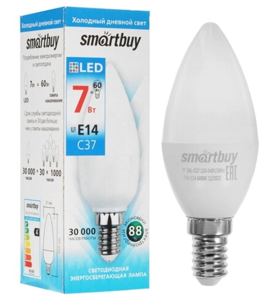 Лампа светодиодная Smartbuy 7W/6000/E14 (SBL-C37-07-60K-E14)