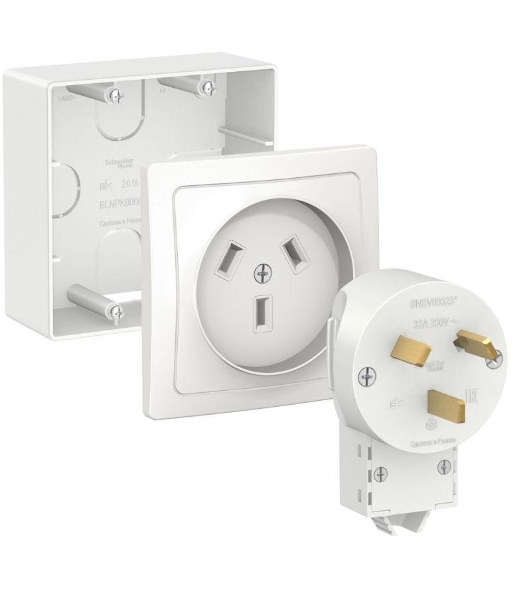 Комплект силовой SE Blanca наруж Бел 32 А, 250 В: розетка, вилка, подъемная коробка