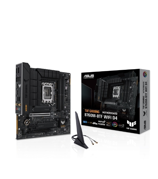 Материнская плата ASUS TUF GAMING B760M-BTF WIFI D4, LGA 1700, Intel B760, 4xDDR4, 4xSATA, 3xM.2, 1xPCIe 5.0 x16, 1xPCIe 4.0 x4, 1xPCIe x1, 1xUSB-A 3.2 Gen 2, 2xUSB-A 3.2 Gen 1, 4xUSB 2.0, 1xUSB-C 3.2 Gen 1, 1xUSB-C 3.2 Gen 2, 1x2.5Gb LAN, 3x3.5 мм, 7.1, 2.5Gb LAN, Wi-Fi 6, Bluetooth 5.2, mATX