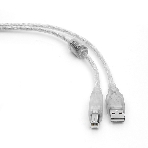 Кабель Cablexpert USB2.0 Pro, AM/BM, 2м, экран, 2 феррит.кольца, прозрачный (CCF-USB2-AMBM-TR-2M), фото 1