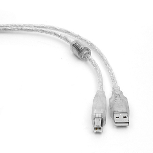 Кабель Cablexpert USB2.0 Pro, AM/BM, 2м, экран, 2 феррит.кольца, прозрачный (CCF-USB2-AMBM-TR-2M)