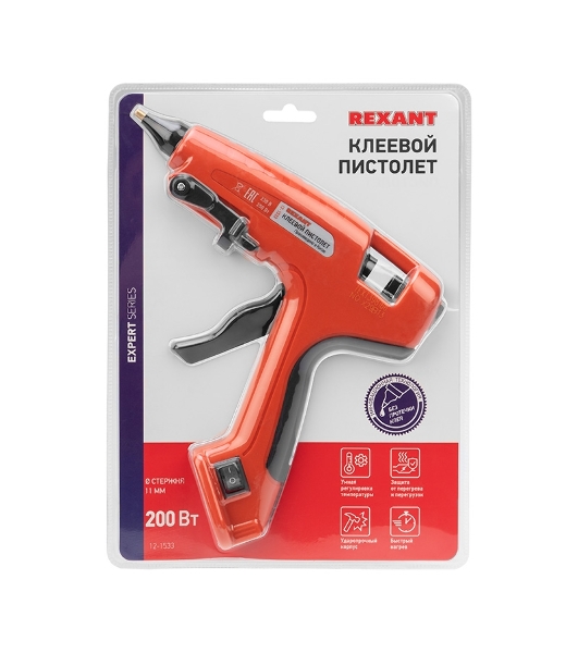 Клеевой пистолет Rexant, 200 Вт, Ø11 мм, 'ЭКСПЕРТ', блистер