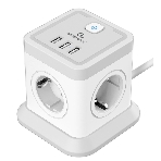 Сетевой фильтр Cablexpert Tower, TWR-4-U3-W-2, 4р, 10А, 3xUSB, 3.1А, 2 м, ур. защиты 2+, белый, коробка, фото 1