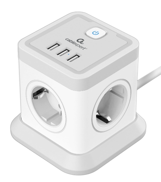 Сетевой фильтр Cablexpert Tower, TWR-4-U3-W-2, 4р, 10А, 3xUSB, 3.1А, 2 м, ур. защиты 2+, белый, коробка