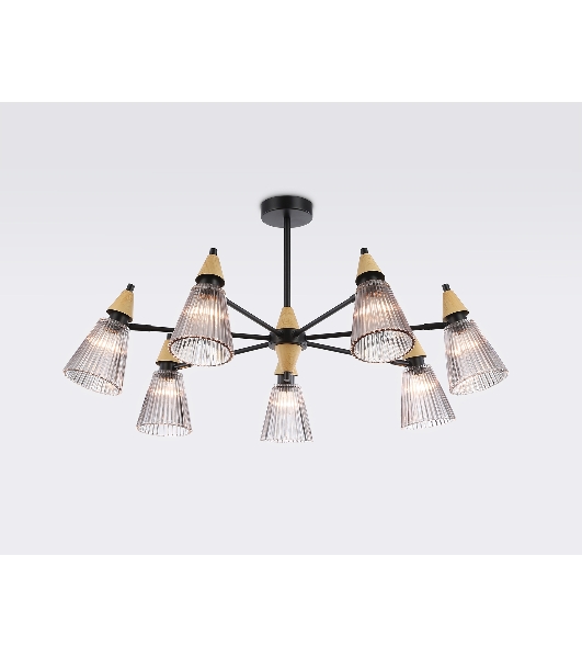 Люстра Ambrella light LH58116/7 BK/LW/SM черный/светлое дерево/дымчатый E14*7 max 40W D750*390