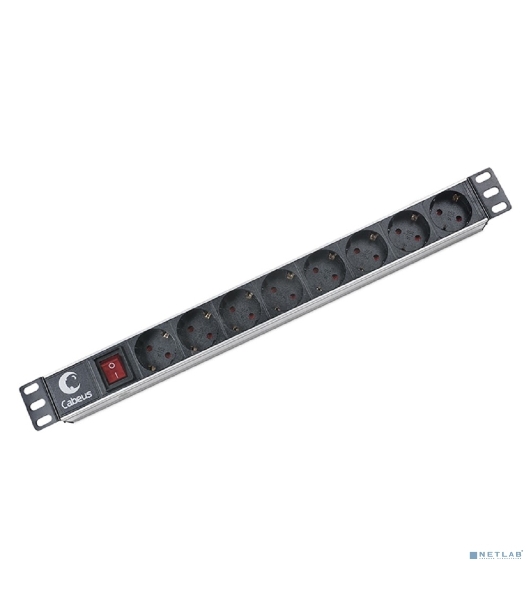 Блок евророзеток для 19' шкафов, Cabeus PDU-8P горизонтальный, 8 розеток, 10 A, выключатель, гнездо под шнур, алюминиевый корпус