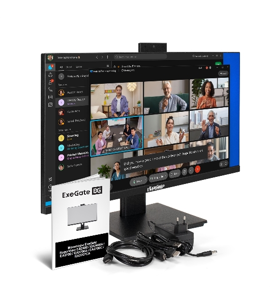 Монитор 23.8' ExeGate SuperView EA2400A IPS 1920x1080, 75 Гц, 5 мс, 16:9, 250 кд/м², HDMI 1.4, VGA, веб-камера (2 Мп), 3.5 мм, черный