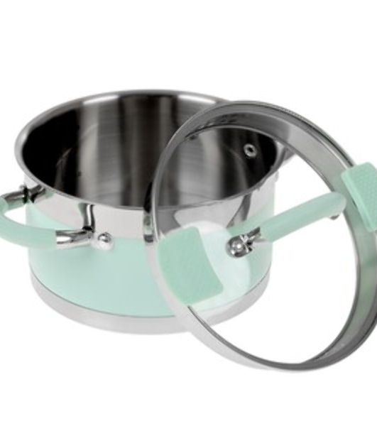 Кастрюля LARA LR02-541 MINT 18x10 см, 2,4 л, носик, индукционное дно, крышка с бортом, полипропилен, силикон, нержавеющая сталь