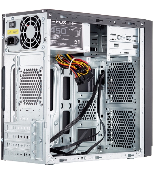 Компьютерный корпус с блоком питания 450Вт. Case Foxline FL-702, mATX, 1x5.25EXT, 1x3.5EXT, 2x3.5INT, 2xUSB 2.0, HDA, w/o FAN, w/450W ATX PSU, w/1.2m EU pwr cord