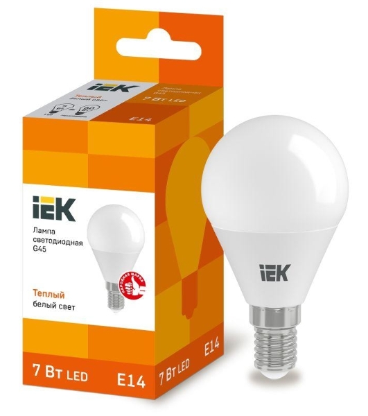 Лампа cветодиодная IEK LLE-G45-7-230-30-E14 ECO G45 шар 7Вт 230В 3000К E14