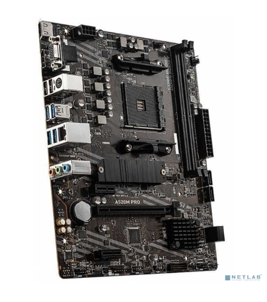 Материнская плата MSI A520M PRO, AM4, AMD A520, 2xDDR4, 4xSATA, 1xM.2, 1xPCIe 3.0 x16, 1xVGA, 1xDP, 1xHDMI, 1x 1Gb LAN, 2xUSB 2.0, 4xUSB 3.2 Gen 1, 3x3.5 мм, 7.1, mATX