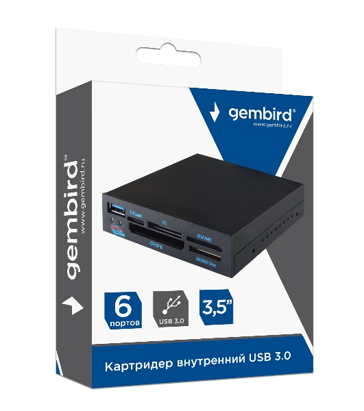 Кард-ридер Gembird FDI2-ALLIN1-03-B/черный/TF/SD/MS/CF/XD SDHC/USB 3.0/пластик