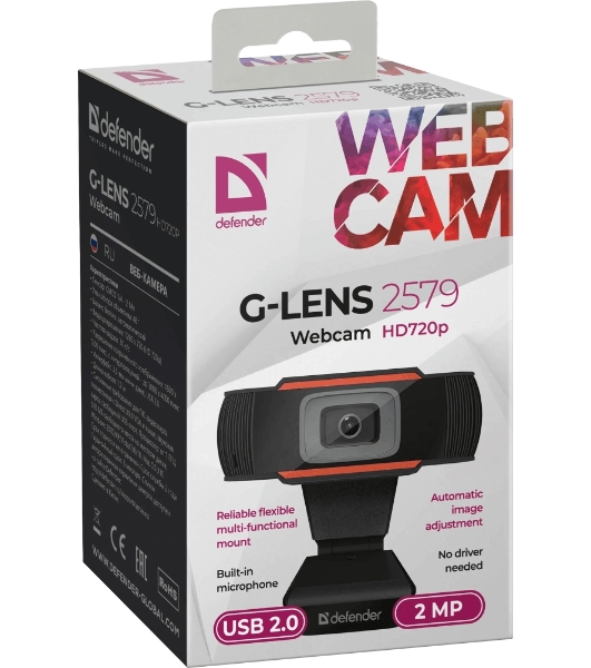 Веб-камера G-lens 2579 HD720p 1280x720, 30 кадр/с, USB Type-A, микрофон, автоосвещение, универсальное крепление