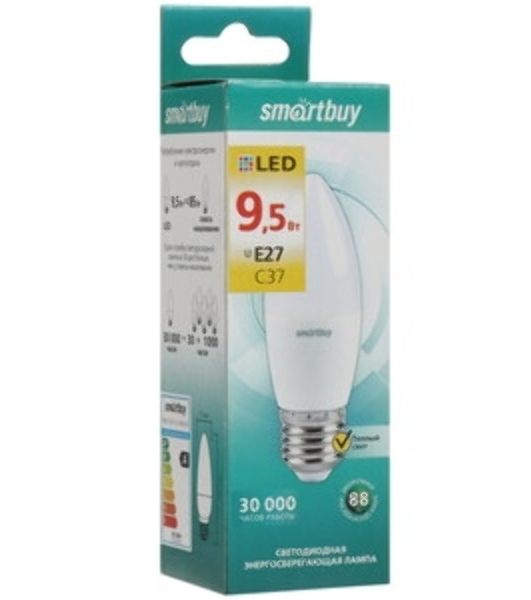 Лампа светодиодная Smartbuy SBL-C37-9_5-40K-E27 (LED) Лампа свеча C37-9,5W/4000/Е27