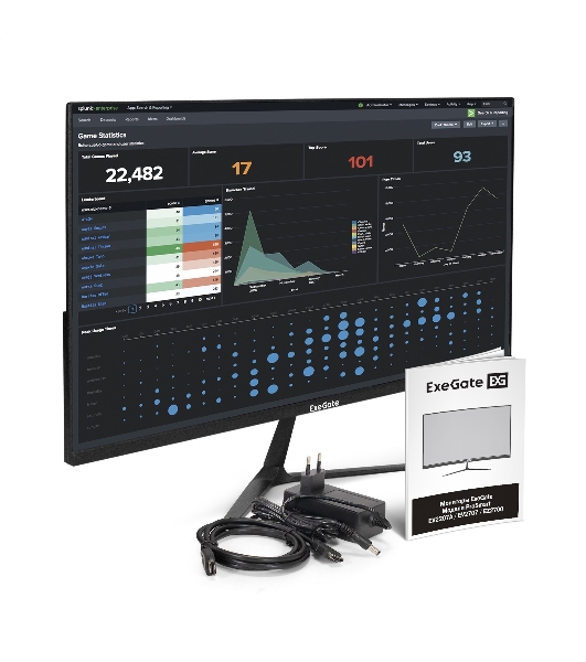 Монитор 27' ExeGate ProSmart EZ2700 IPS 1920x1080, 75 Гц, 5 мс, 16:9, 250 кд/м², VGA, HDMI 1.4, HDR10, FreeSync, черный
