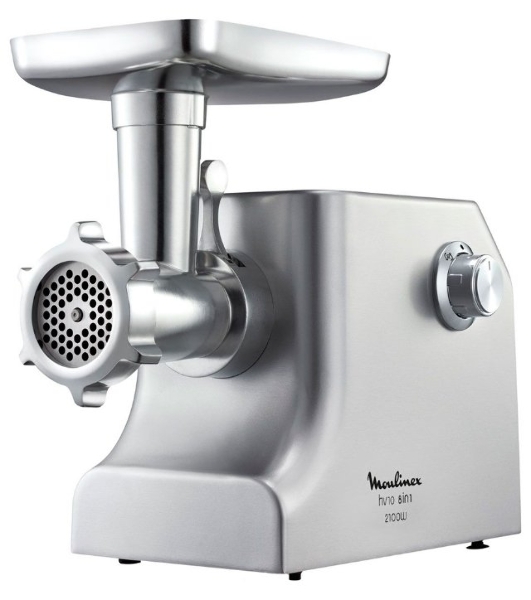 Мясорубка электрическая Moulinex ME858D32 серебристый, 2100 Вт, 5.5 кг/мин, реверс, защита от перегрузки, насадки - 8