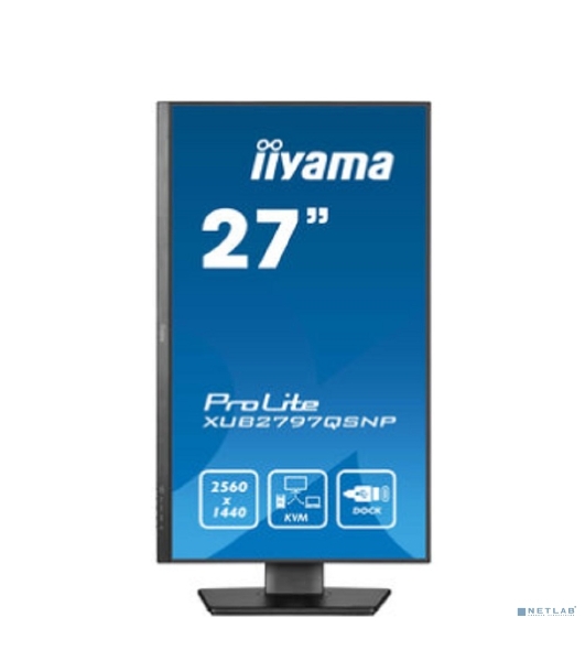 Монитор 27' Iiyama ProLite XUB2797QSNP-B1 IPS QHD, 100 Гц, 1 мс (MPRT), 16:9, 300 кд/м², HDMI 2.0, DP 1.4, USB-C (96 Вт PD), встроенные динамики (2x2 Вт), KVM-модуль, поворотная подставка, черный