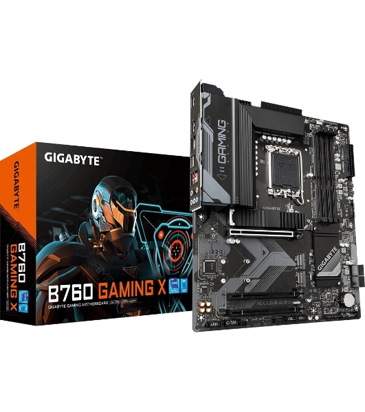 Материнская плата Gigabyte B760 GAMING X, LGA 1700, Intel B760, 4xDDR5, 4xSATA, 3xM.2, 1xPCI-E 4.0 x16, 2xPCI-E 3.0 x1, 1xHDMI, 1xDP, 1x 2.5Gb LAN, 1xUSB 3.2 Gen 2, 1xUSB 3.2 Gen 1, 5xUSB 2.0, 6x3.5 мм, 7.1, ATX