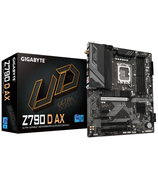 Материнская плата Gigabyte Z790 D AX, LGA 1700, Intel Z790, 4xDDR5, 4xSATA, 3xM.2, 1xPCI-E 5.0 x16, 1xPCI-E 4.0 x4, 2xPCI-E 3.0 x1, 1xHDMI, 1xDP, 1x 2.5Gb LAN, 4xUSB-A 3.2 Gen 1, 1xUSB-A 3.2 Gen 2, 2xUSB-A 2.0, 1xUSB-C 3.2 Gen 2, 3x3.5 мм, 7.1, ATX
