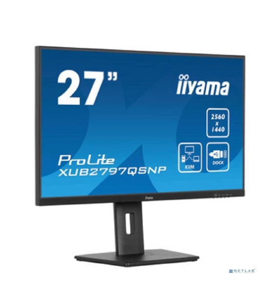 Монитор 27' Iiyama ProLite XUB2797QSNP-B1 IPS QHD, 100 Гц, 1 мс (MPRT), 16:9, 300 кд/м², HDMI 2.0, DP 1.4, USB-C (96 Вт PD), встроенные динамики (2x2 Вт), KVM-модуль, поворотная подставка, черный