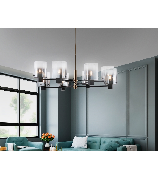 Люстра Ambrella light LH57043/8 BK/DBS/SM черный/темная латунь/дымчатый E14/8 max 40W D830*710