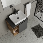 Тумба Bau Dream Blackwood 60 правая, графит, раковина BAU Cerama 48х37 белая, смеситель Hotel Black, черный, выпуск клик клак черный, фото 1