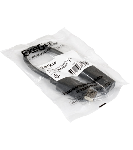 Кабель-переходник ExeGate EX284921RUS DisplayPort-HDMI ExeGate EX-DPM-HDMIF-0.15 (20M/19F, 0,15м)