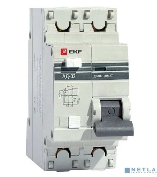 Выключатель автоматический дифференциального тока EKF DA32-32-30-pro АД-32 1P+N 32А/30мА (хар. C, AC, электронный, защита 270В) 4,5кА EKF PROxima