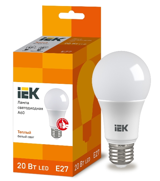 Лампа cветодиодная IEK LLE-A60-20-230-30-E27 ECO A60 шар 20Вт 230В 3000К E27 IEK