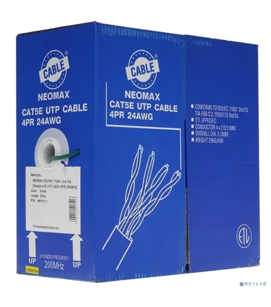 Кабель NEOMAX NM10111 Кабель UTP cat.5e 4 пары (305 м) 0.51 мм LSZH Taiwan (200 Mhz)