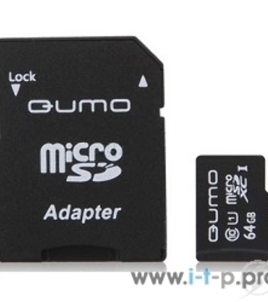 Флеш карта QUMO QM64GMICSDXC10U1 64Gb MicroSDXC Class 10 UHS-I, SD adapter