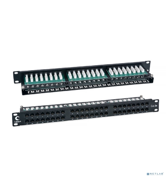 Комм. патч-панель Cabeus, 19', 1HU, портов: 48 х RJ45, кат. 5е, неэкр., черный, (PLHD-48-Cat.5e-Dual)