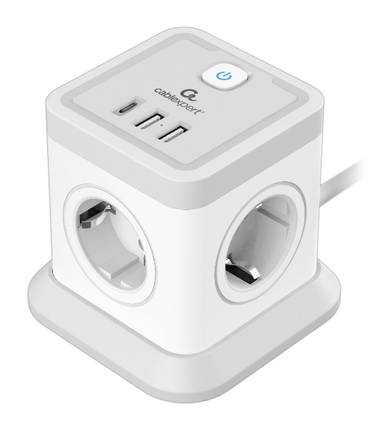 Сетевой фильтр Cablexpert Tower, TWR-4-CU2-W-2, 4р, 10А, 1xType-C PD, 20Вт, 2хUSB, 2 м, ур. защиты 2+, белый, коробка