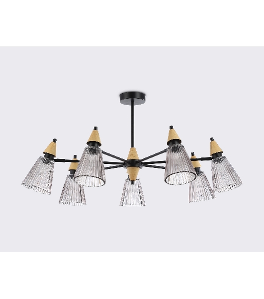 Люстра Ambrella light LH58116/7 BK/LW/SM черный/светлое дерево/дымчатый E14*7 max 40W D750*390