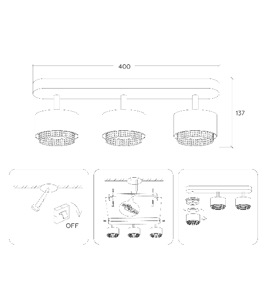 Светильник Ambrella light TN71295/3 BK/GD черный/золото GX53/3 max 12W 400*95*137