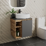 Тумба Bau Dream Blackwood 60 правая, графит, раковина BAU Nimb 50х36, смеситель для раковины высокий Hotel Black, черный, фото3
