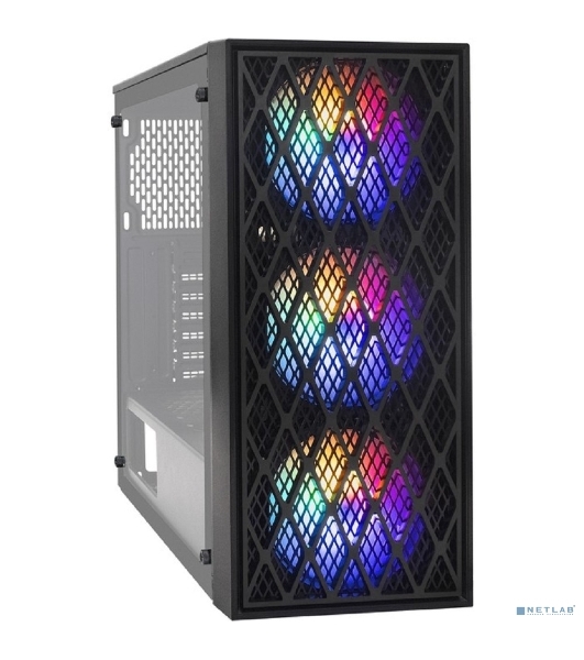 Компьютерный корпус Miditower ExeGate EVO-8243 (ATX, без БП, 2хUSB+1хUSB 3.0, черный, 3 вент. с RGb подсветкой, боковая панель - закаленное стекло)