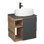 Тумба Bau Dream Blackwood 60 правая, графит, раковина BAU Nimb 50х36, смеситель для раковины высокий Hotel Black, черный, фото 1