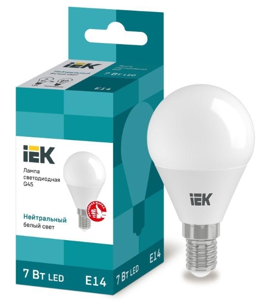 Лампа cветодиодная IEK LLE-G45-7-230-40-E14 ECO G45 шар 7Вт 230В 4000К E14