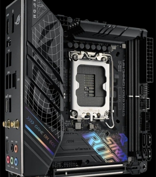 Материнская плата ASUS ROG STRIX B760-I GAMING WIFI, LGA 1700, Intel B760, 2xDDR5, 4xSATA, 2xM.2, 1xPCIe 5.0 x16, 1xHDMI, 1xDP, 1x 2.5Gb LAN, 3xUSB-A 2.0, 3xUSB-A 3.2 Gen 1, 1xUSB-C 3.2 Gen 1, 1xUSB-C 3.2 Gen 2x2, 5x3.5 мм, 7.1, Mini-ITX