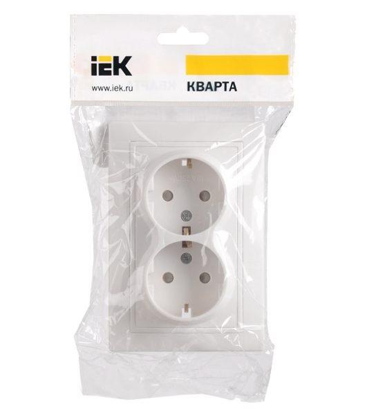 Розетка силовая IEK ERK21-K01-16-DM РСш12-3-КБ 2 местн. c з/к с защ.штор. 16А КВАРТА (белый)