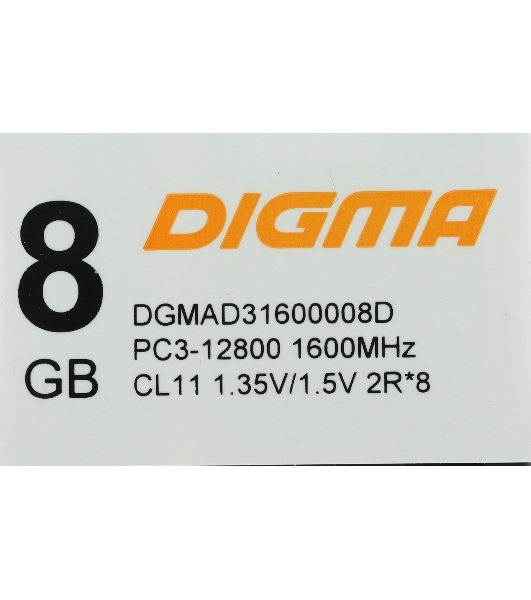 Оперативная память Digma, DDR3, 8GB (1x8 GB), 1600 MHz, CL11, DIMM