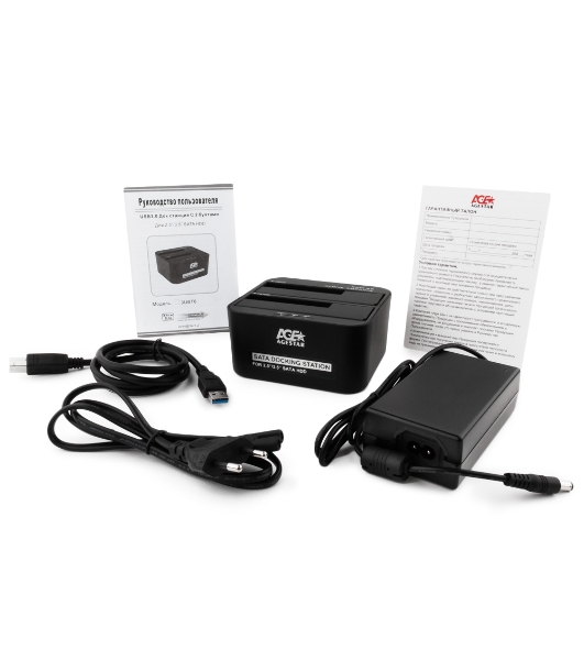 Докстанция 2x2.5'/3.5' SATA HDD/SSD AgeStar 3UBT6-6G, USB 3.0, пластик, черный, UASP, Clone, USB 3.0