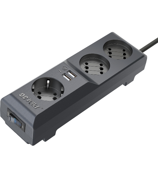 Сетевой фильтр Surge protector Pilot 3G 3xGP euro outlets, 10А/2.2 кВа, 2xUSB, 5m, черный