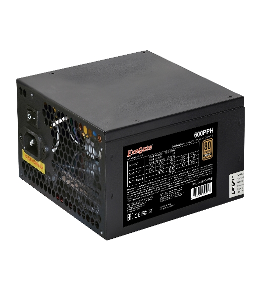 Блок питания ExeGate 600PPH RTL (EX280578RUS), 600Вт, 80 PLUS Bronze, 120мм, черный