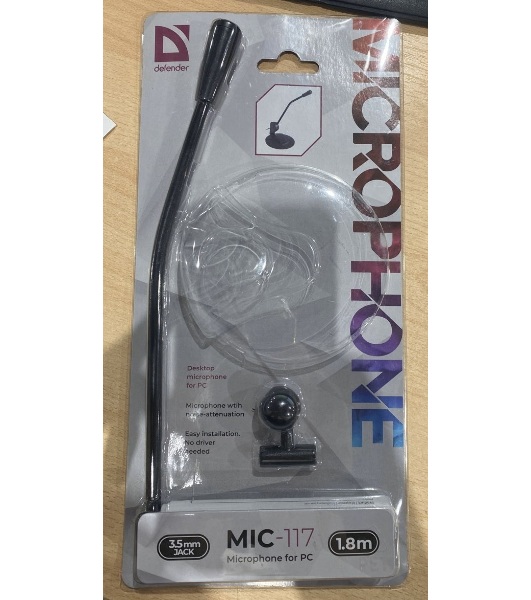 Микрофон Defender MIC-117 черный, кабель 1.8 м