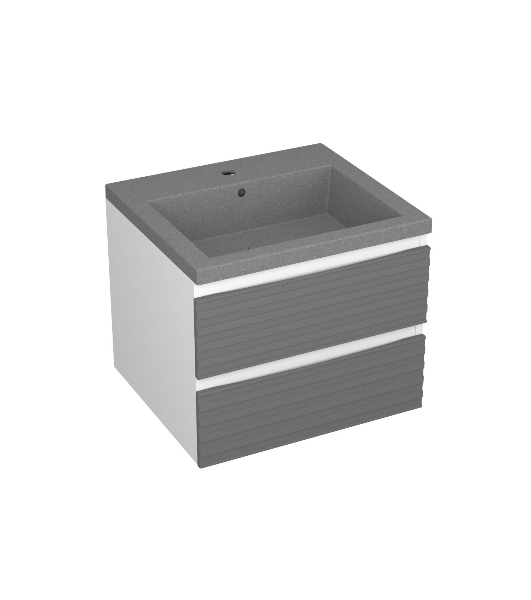 Тумба под раковину Bau Stil Loft grey brushed, раковина кварцевая BAU Stil 50, серый металлик, смеситель Hotel Black, черный